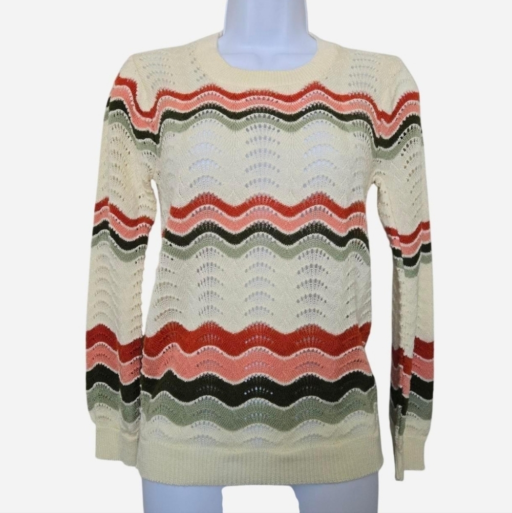 Vintage 90s Rosanna Cream Knit Striped Crewneck Sweater size small